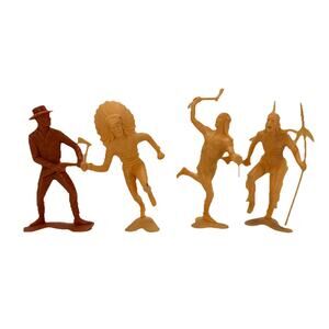 4 Plastic 6” Native American Indian Toys Louis Marx Stamp On Bottom {ZZ}